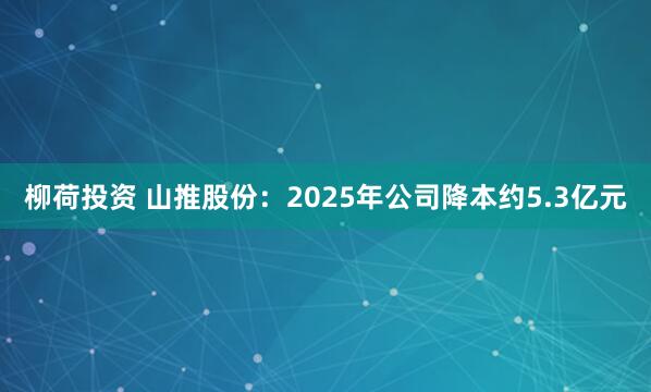 柳荷投资 山推股份：2025年公司降本约5.3亿元